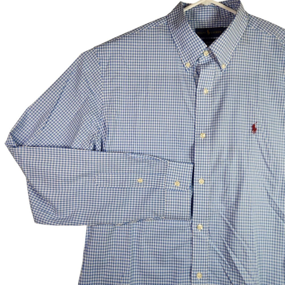 Polo Ralph Lauren Button Down Shirt Mens XL Blue Gingham Classic Fit Long Sleeve